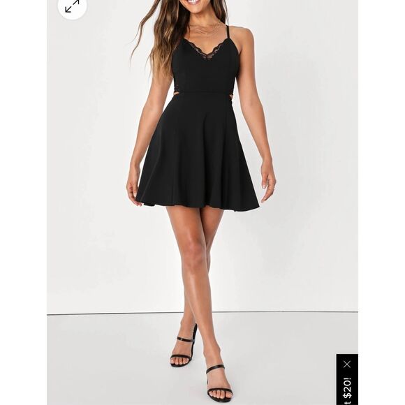 Lulus Dresses & Skirts - Lush Lulus Black Perfect Evening Lace Skater Mini Dress Small NWT